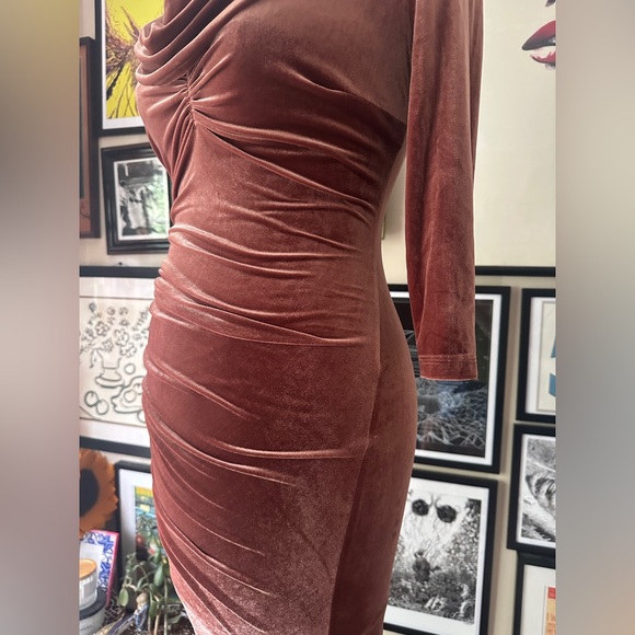 Deadly Dames Film Noir Dress in Rusty Rose Velvet NWT - Picture 5 of 15